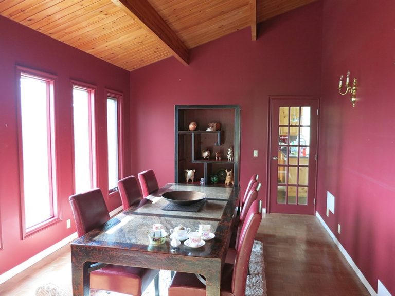Interior dining room with pink walls